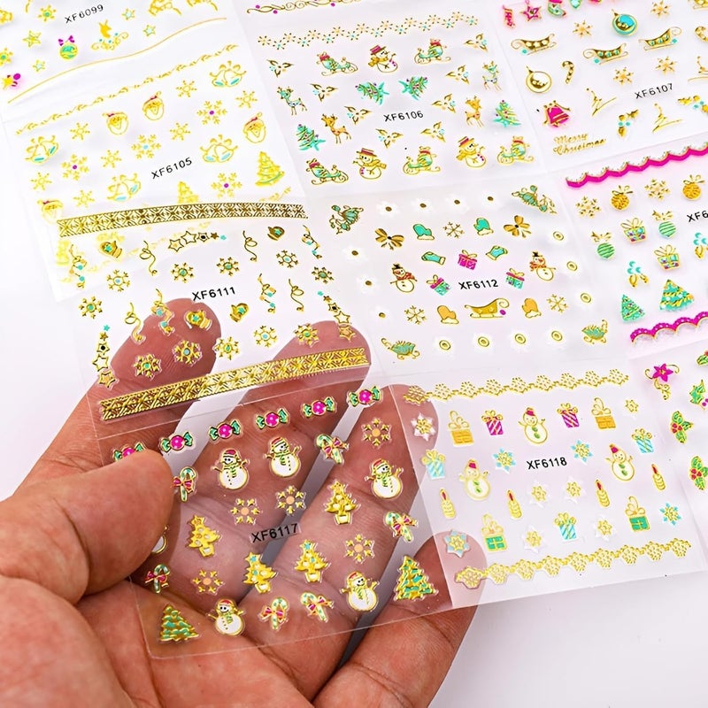 SPLOCUDU 24 Sheets Christmas Nail Art Stickers Gold Snowflake Nail Decals 3D Self- Adhesive Pegatinas Uñas Snowman Elk Christmas Trees Nails Nail Supplies Nail Art Design Decoration Accessories for Women and G - Image 4